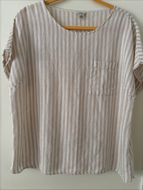 L.L. Bean Tops - L.L. Bean Linen Tan and ivory  Striped Relaxed Pocket Shirt